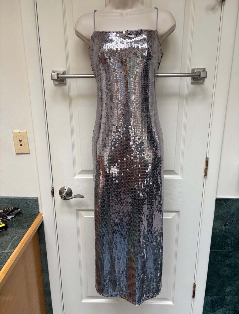 Abercrombie & Fitch Sequin Slip Dress Medium Silver Ombre